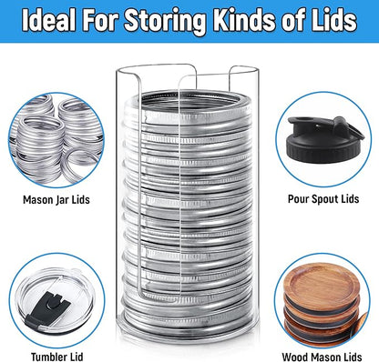 2 Pack Mason Jar Lid Organizer Wide & Regular Mouth Acrylic Storage Accessories for Home Kitchen Mason Jar Lid Organization Fit Mason/Canning/Bamboo Lids