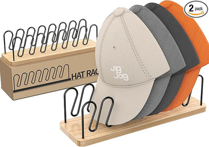 Hat Organizer for Baseball Caps 2 Pack, Premium Wood and Metal Design Hat Storage for 14 Baseball Caps, Tabletop Hat Racks for Closet, Dresser, Entrance (2PCS)