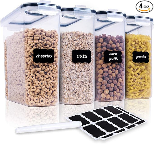 FOOYOO Cereal Containers Storage Set - 4 Piece Airtight Large Food Storage Containers(135.2oz), BPA Free Dispenser Plastic Cereal Storage Containers
