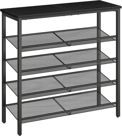 HOOBRO Shoe Rack for Entryway, 5-Tier Shoe Organizer with Adjustable Mesh Shelves, 12-16 Pairs of Shoes, Spacious Floor Mount, Metal, Industrial, Shoe Shelf for Closet, Black BB12XJ01