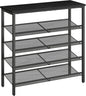 HOOBRO Shoe Rack for Entryway, 5-Tier Shoe Organizer with Adjustable Mesh Shelves, 12-16 Pairs of Shoes, Spacious Floor Mount, Metal, Industrial, Shoe Shelf for Closet, Black BB12XJ01