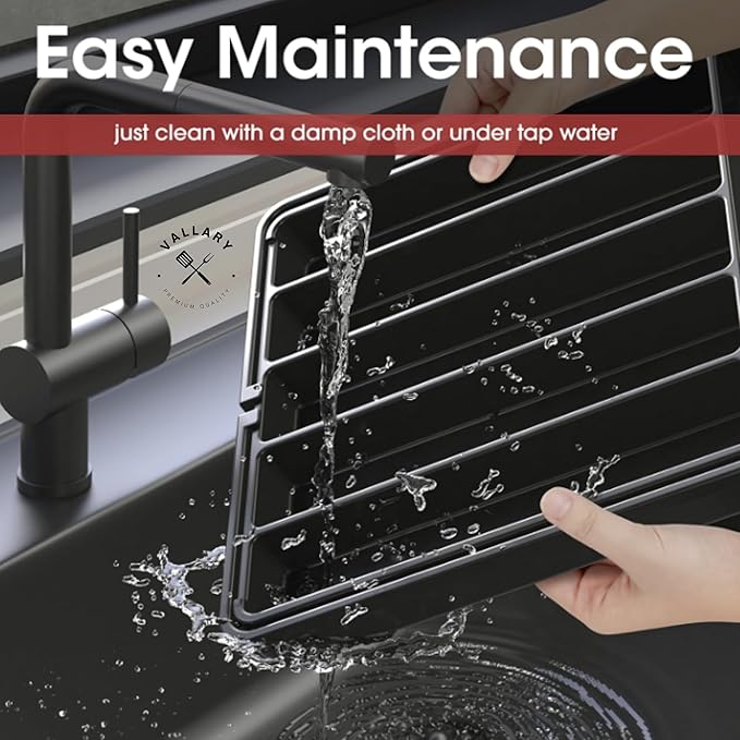 Vallary Expandable Silverware Drawer Organizer – Large BPA-Free Utensil Tray for Kitchen | Adjustable Cutlery Holder for Spoons, Forks, Knives | Plastic Flatware Storage, Black