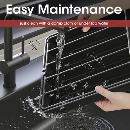 Vallary Expandable Silverware Drawer Organizer – Large BPA-Free Utensil Tray for Kitchen | Adjustable Cutlery Holder for Spoons, Forks, Knives | Plastic Flatware Storage, Black