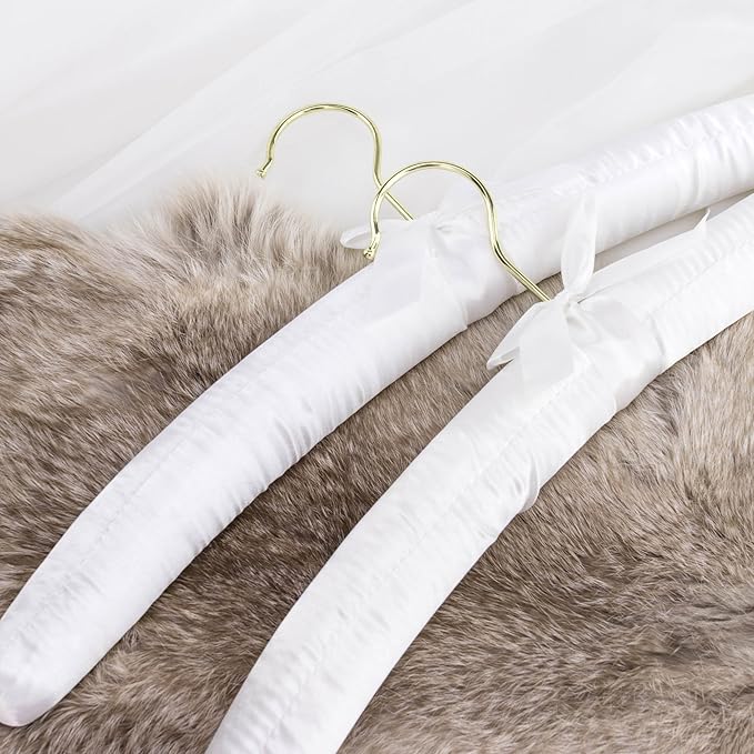 HANGERWORLD White Satin Padded Hangers - 4 Pack, 17inch Adult Size, No Shoulder Bump Coat Hangers