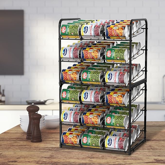 NORCEESAN Stackable Can Rack Dispenser 2 Pack Can Storage Rack Organizer Can Food Storage Rack Holds Up to 72 Cans for Kitchen Cabinet Countertops, Black