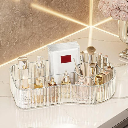 Clear Makeup Organizer Countertop for Vanity Acrylic Skincare Storage and Make up Organization for Desk Cosmetic Display Case and Makeup Brush Holder for Bedroom,Bathroom,5 Compartments