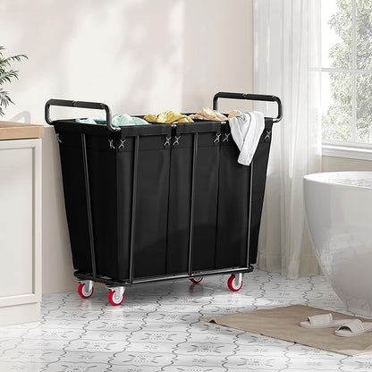Gewudraw Large laundry hamper with Wheels, 360L 3 Bag Big Rolling Laundry Hamper Sorter Cart, Extra Large Laundry Clothes Hamper, Heavy Duty Laundry Basket Organizer for Laundry Room,Bathroom,Black