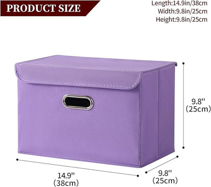 STOREONE Fabric Storage Cube Bins Foldable Organizer Container Collapsible Basket with Lids and Metal Handles, for Home, Bedroom, Closet 6 Pcs (multicolour)