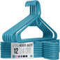 NEATERIZE Thick Heavy Duty Hangers - Blue Plastic Clothes Hangers 12 Pack - Great for Coat Hanger, Jackets Jeans & Suit Hanger for Closet - New Apartment Essentials Percheros Ganchos para Colgar Ropa