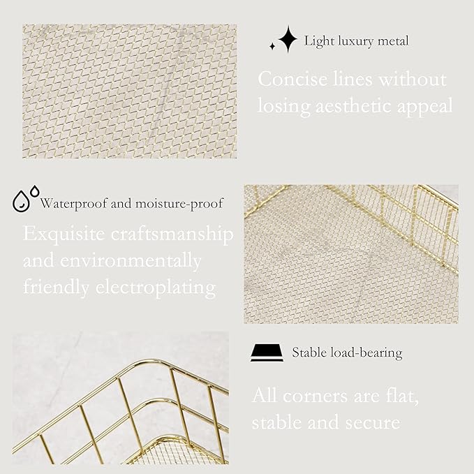 6.8"x4.8" Gold Metal Basket - Wire Mesh Storage Bin for Organizing | Shelf Basket for Home, Desk & Cosmetic Stationery （Pay Attention to Product Dimensions）