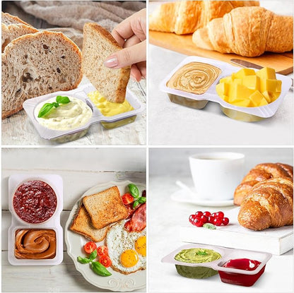Qewro 30 Sets Double Compartment Condiment Container With Lids, Reusable Snack Container for Sauces and Snacks, Disposable Snack Containers, Ideal for On-the-Go Meals and Parties (30Pack)