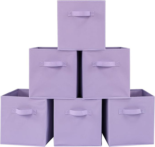 Stero Fabric Storage Bins 6 Pack Fun Colored Durable Storage Cubes with Fabric Handles Foldable Cube Baskets for Home, Kids Room, Closet and Toys Organization Purple