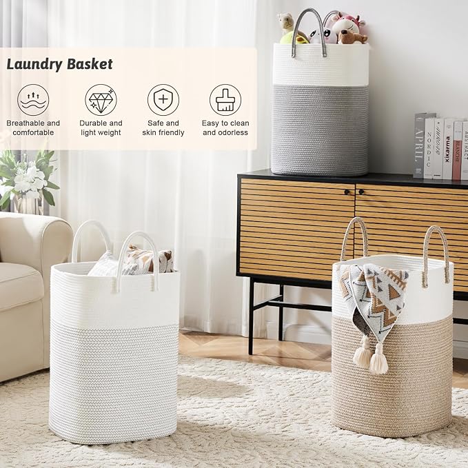 Artfeel Laundry Basket,Woven Cotton Rope Laundry Hamper,40L Versatile Storage for Dirty Clothes,Baby Toys,and Blankets in Bathroom, Nursery,and Living Room