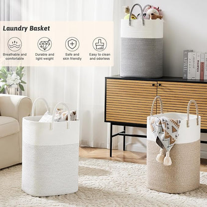 Artfeel Laundry Basket,Woven Cotton Rope Laundry Hamper,100L Versatile Storage for Dirty Clothes,Baby Toys,and Blankets in Bathroom, Nursery,and Living Room