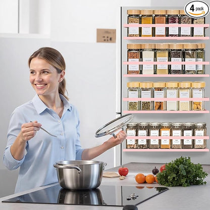 SMRCAD Magnetic Spice Rack for Refrigerator, 4pack Magnetic Shelf for Fridge Space Saving Seasoning Organizer for Any Metal Surface No Drilling Needed(PINK -cut out, 4pack)