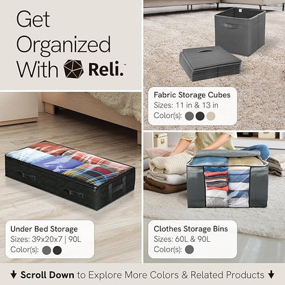 Reli. 90L Under Bed Storage Containers (4 Pack) | Closet Organizer with Clear Window | Underbed Storage Bins for Towels, Sweaters, Linens | Large Organizer for Closet (Black)