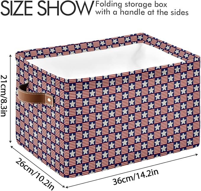 Large Storage Basket Usa Stars and Stripe Foldable Storage Box Organizer Bins with Handles for Bedroom Home Office