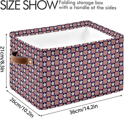 Large Storage Basket Usa Stars and Stripe Foldable Storage Box Organizer Bins with Handles for Bedroom Home Office