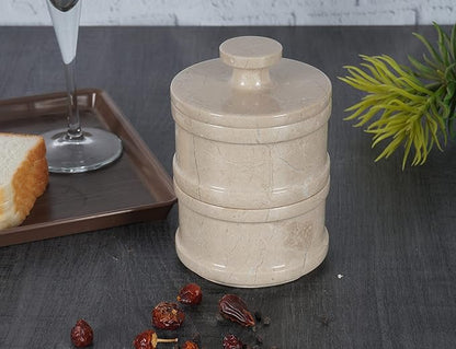 Radicaln Handmade Marble Brown 5” Dual Salt Cellar & Brown Sugar Keeper – 2” Each Herb Jar Salt Dish Kitchen Accesorries – Ideal For Jewelry, Butter, Sugar & Home Décor