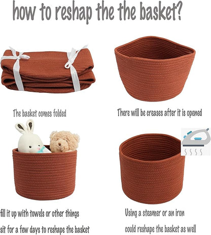 XUANGUO Woven Cotton Storage Baskets - 3-Pack Round Bins (10x10x7'') for Shelves, Closets & Bookcases | Durable Rope Organizers for Nursery, Baby, Toys, Easter & More (rustic)