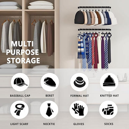 Hat Rack for Wall Baseball Cap Set of 2, Metal Hat Hanger with Steel Clips, Wall Mount Cowboy Hat Storage Display Sock Scarf Organizer for Door Closet Entryway Bedroom