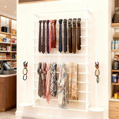 12 Layers 80cm White Wall Display Stand Wrapping Paper Ribbon Organizer Tie Scarf Rack Belt Towel Holder Spool Hijab Stand Metal Shelving for Home, Retail Stores, Flower Shop, Studio, Sewing