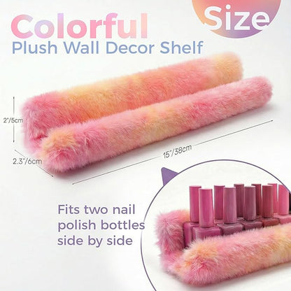 Fuzzy Orange Nail Polish Rack Wall Mounted Makeup Organizer, Soft Plush Decorative Floating Shelf for Lipstick, Skincare, Collectibles, Playful Room Decor for Girls, Vanity Storage for Bedroom Salon