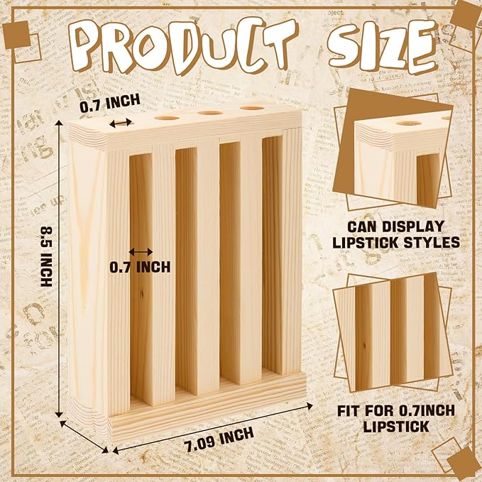 Wonderjune 1 Pcs Wooden Lipsticks Holder 0.7 inch Lip Balm Tube Holder Lip Gloss Organizer Display Wood Lipsticks Tube Tower Organizer for Market Craft Booth Room Display (4 Slot)