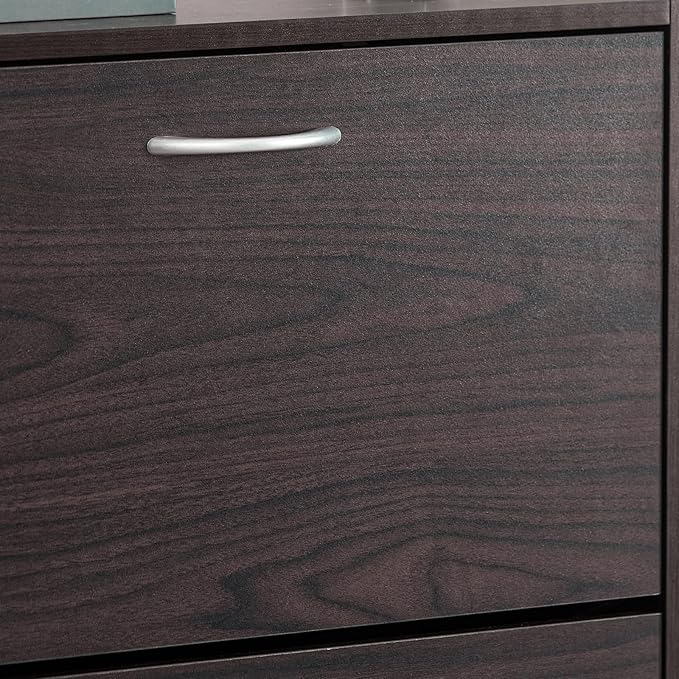 Haotian Narrow Shoe Cabinet for Entryway, Slim Freestanding Shoe Rack with 2 Flip-Drawers, Hidden Storage Shoe Organiazer Entrance Hallyway Mudroom, Brown, FSR110-K-BR (9.4" D x 23.6" W x 31.5" H)