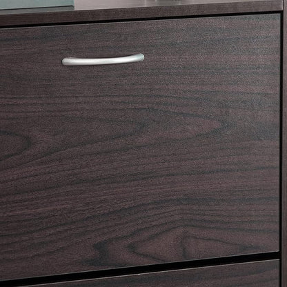Haotian Narrow Shoe Cabinet for Entryway, Slim Freestanding Shoe Rack with 2 Flip-Drawers, Hidden Storage Shoe Organiazer Entrance Hallyway Mudroom, Brown, FSR110-K-BR (9.4" D x 23.6" W x 31.5" H)