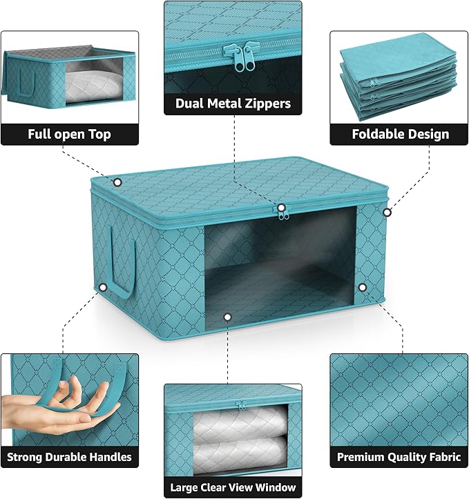 Sorbus Medium Clothes Storage Bags - Foldable Blanket Storage Bins for Organizing Bedroom, Closet, Clothing, Comforter, Organization with Clear Window, Lids and Carry Handles - Set of 8