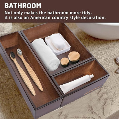 PRATIQUE Bamboo Drawer Organizer - Kitchen Utensil Organizer Silverware Tray Cutlery Holder，Office Desk Supplies and Accessories,8.9 * 3 * 2.6,Nut-brown