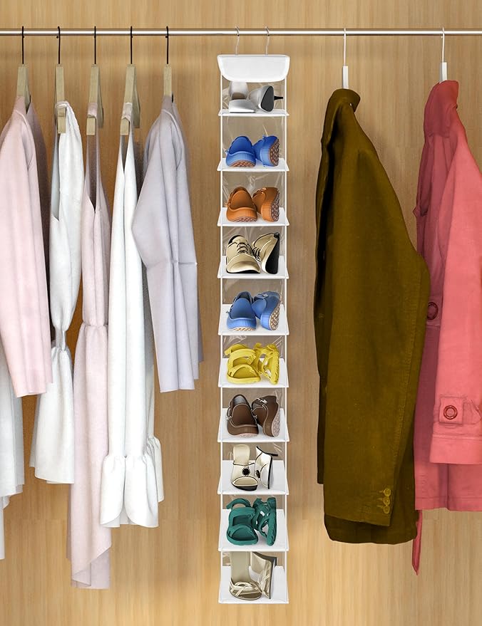 Libeder Hanging Shoe Organizer,10-Shelf Hanging Closet Organizers and Storage Shoes Organizer Shelves Hanging Shoe Rack Holder with 6 Mesh Side Pockets