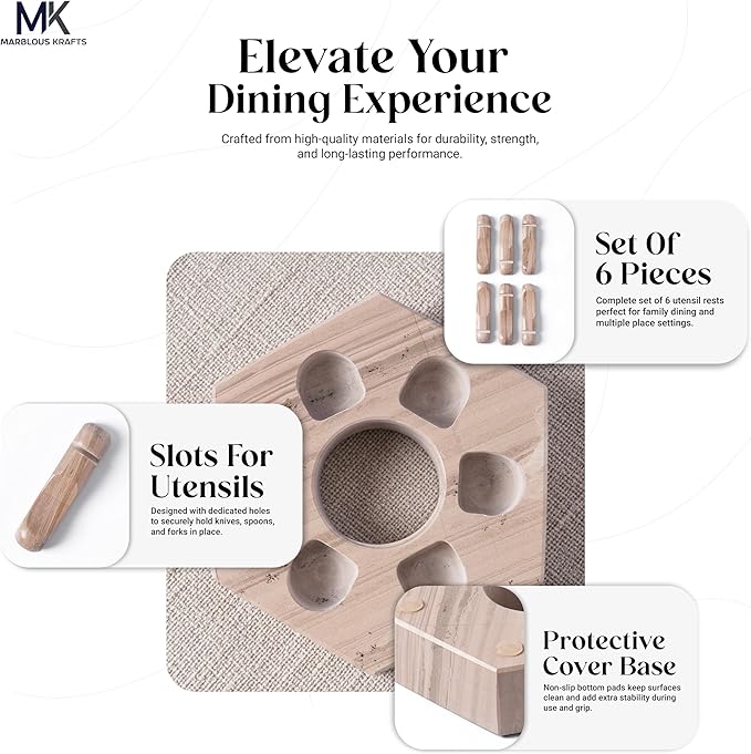 MARBLOUS KRAFTS Marble Utensil Rest Natural Brown for Kitchen Counter, Spoon Rest and Cutlery Holder, Utensil Organizer for Countertop, Keeps Clean, Modern Kitchen Accessory