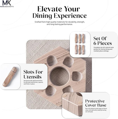 MARBLOUS KRAFTS Marble Utensil Rest Natural Brown for Kitchen Counter, Spoon Rest and Cutlery Holder, Utensil Organizer for Countertop, Keeps Clean, Modern Kitchen Accessory