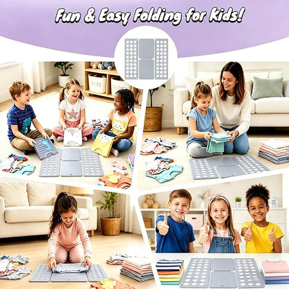 Toddler Shirt Folding Board (Ages 1–7) – Build Independence & Fine Motor Skills, Mini Kids Clothes Folding Board & Shirt Folder, Portable Laundry Organizer for Small Sizes (Grey)