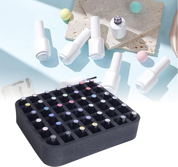 2 Pack Nail Polish Organizer Holder Foam Pad with Slots for Storage 84 Bottles (15ml/0.5fl.oz) Nail Polish or Essential Oil Tray for Drawers Black