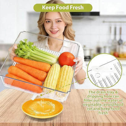 ZIJUND 4 Pack Fridge Organizer, Stackable Refrigerator Organizer Bins with Lids, BPA-Free Fridge Organizers and Storage Containers for Fruit, Vegetable, Food, Drinks, Cereals, Clear