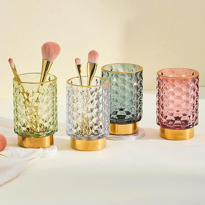 Makeup Brush Holder Organizer,Toothbrush Holders,Desk Pen Pencil Holder,Multifunctional Vintage Glass Brush Cup（A46-1-US）
