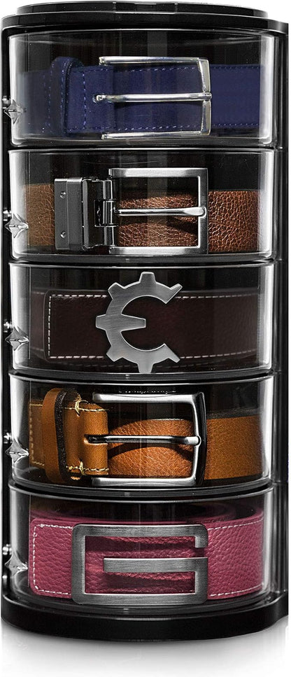 ELYPRO - Acrylic Belt Organizer, Rotating Drawer Storage for Belts, Jewelry, Makeup & Accessories – Transparent, Stackable, Wall-Mountable Design for Closet, Dresser, Vanity – Design Patent Protected