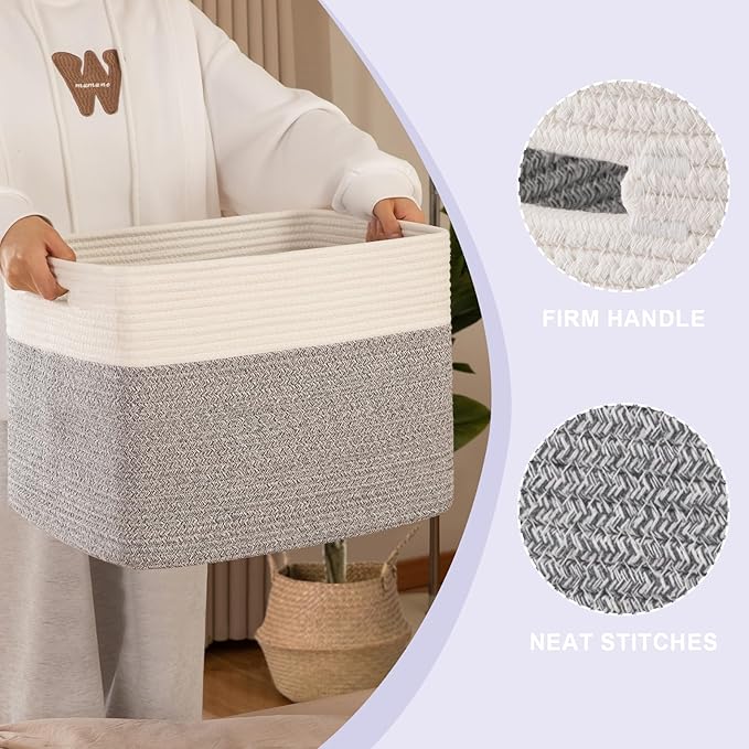 OIAHOMY Storage baskets for Shelf, Toy Storage Basket, Collapsible Storage Bins, Blanket Basket Living Room, Closet Storage for Bedroom, 16.5 x 13 x 12 Inches-Pack of 2-Grey