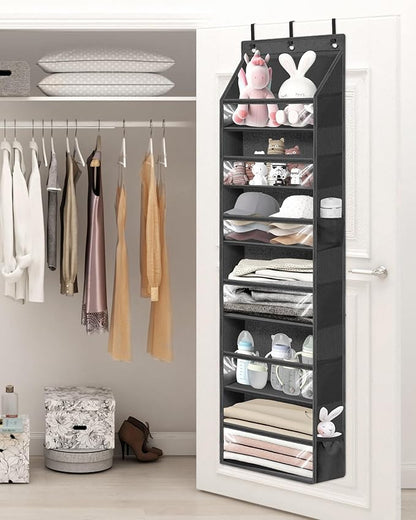 STORAGE MANIAC Over the Door Organizer Large Capacity Hanging Organizer, Clear Deep Pockets Behind Door Closet Organizer and Storage for Nursery, Bathroom, Bedroom, Pantry, 1 Pack Black