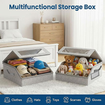 Hat Organizer for Baseball Caps Stackable Hat Storage Box with Clear Window holds up to 24 Caps Hat Storage for Closet Dustproof Foldable Closet Hat Organizer with Handles & Hollow Board Support
