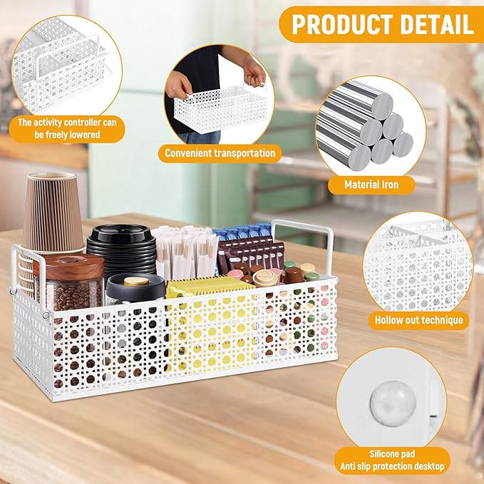 Metal Coffee Bar Organizer Countertop With Handles, Station Accessories, Pods Holder, and Tea Condiment Organizer - Mesh White