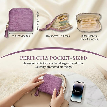 Vintage women's coin wallet jewelry storage bag, metal zipper multi-layer travel storage box, earrings, rings, necklaces, elegant storage bag, neutral Christmas and birthday gifts (violet)