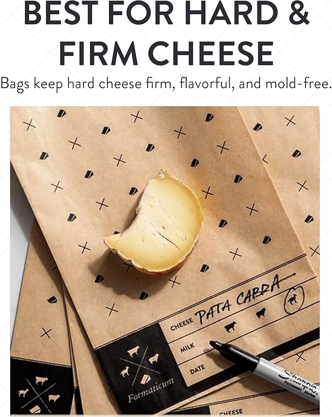 Formaticum - 30-Pack Cheese Storage Bags - 6.25 x 11 Wax Paper Bags to Keep Cheese or Charcuterie Fresh - Professional Grade Cheese Paper for Wrapping Cheese - Porous Brown Paper Bags From France