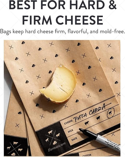 Formaticum - 30-Pack Cheese Storage Bags - 6.25 x 11 Wax Paper Bags to Keep Cheese or Charcuterie Fresh - Professional Grade Cheese Paper for Wrapping Cheese - Porous Brown Paper Bags From France