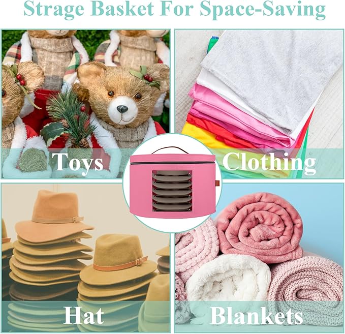 Samplife Hat Box,Hat Storage Box,Stackable Round Brim Hats Organizer Bag Container for Closet,Travel Hat Boxes for Women, Cowboy Hat Organizer, FoldableTravel Cap Boxes (05-Pink, 16.5" D x 10.5" H)