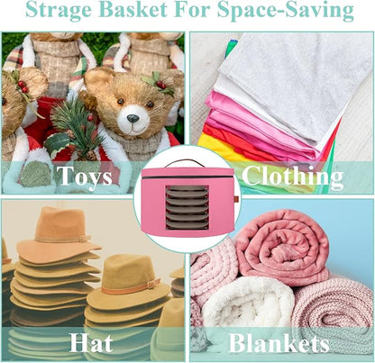 Samplife Hat Box,Hat Storage Box,Stackable Round Brim Hats Organizer Bag Container for Closet,Travel Hat Boxes for Women, Cowboy Hat Organizer, FoldableTravel Cap Boxes (05-Pink, 16.5" D x 10.5" H)
