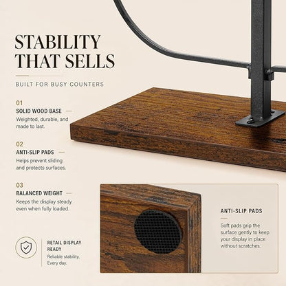 Cowboy Hat Rack for Retail Display, 6 Hat Countertop Hat Display Stand with Wood Base, Freestanding Hat Display Rack and Western Hat Organizer for Cowboy Hats, Fedoras, Caps, Vendor Booth, Closet